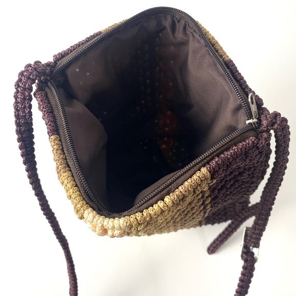 Macrame Crossbody Boho Style Purse Neutral Brown Tan Cream with Adjustable Strap - Picture 7 of 15